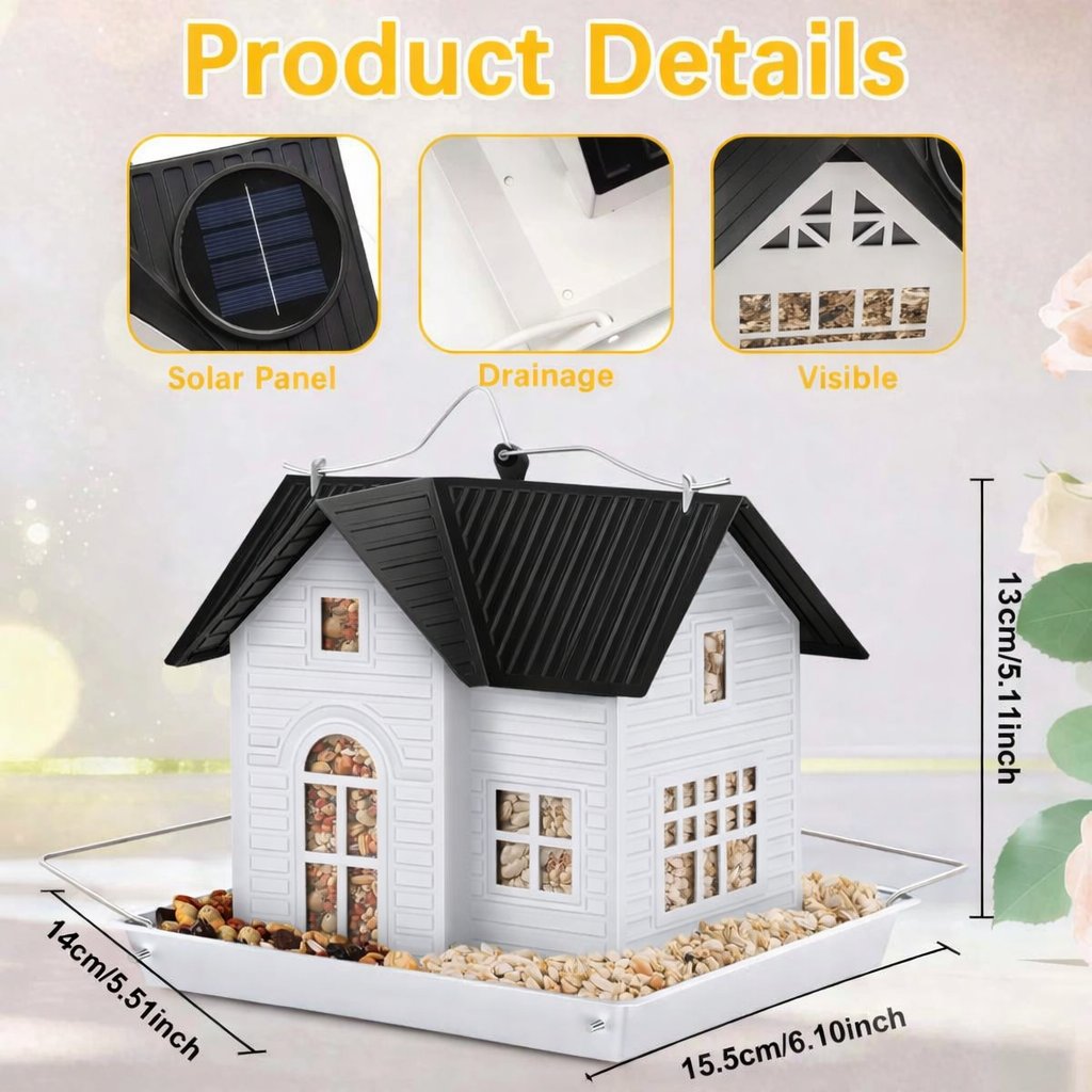 🔥Solar‐Powered Hanging Bird Feeder with Glow – Sturdy Metal Hopper Design🌙🐦