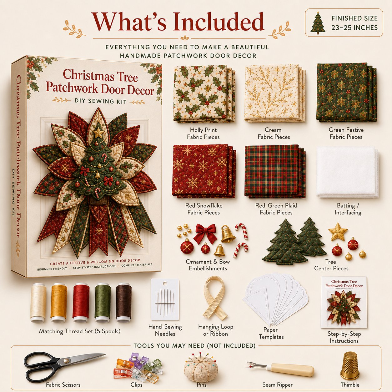 Oversized Christmas Quilted Door Hanger Sewing Kit | 7 Festive Designs | Beginner-Friendly DIY