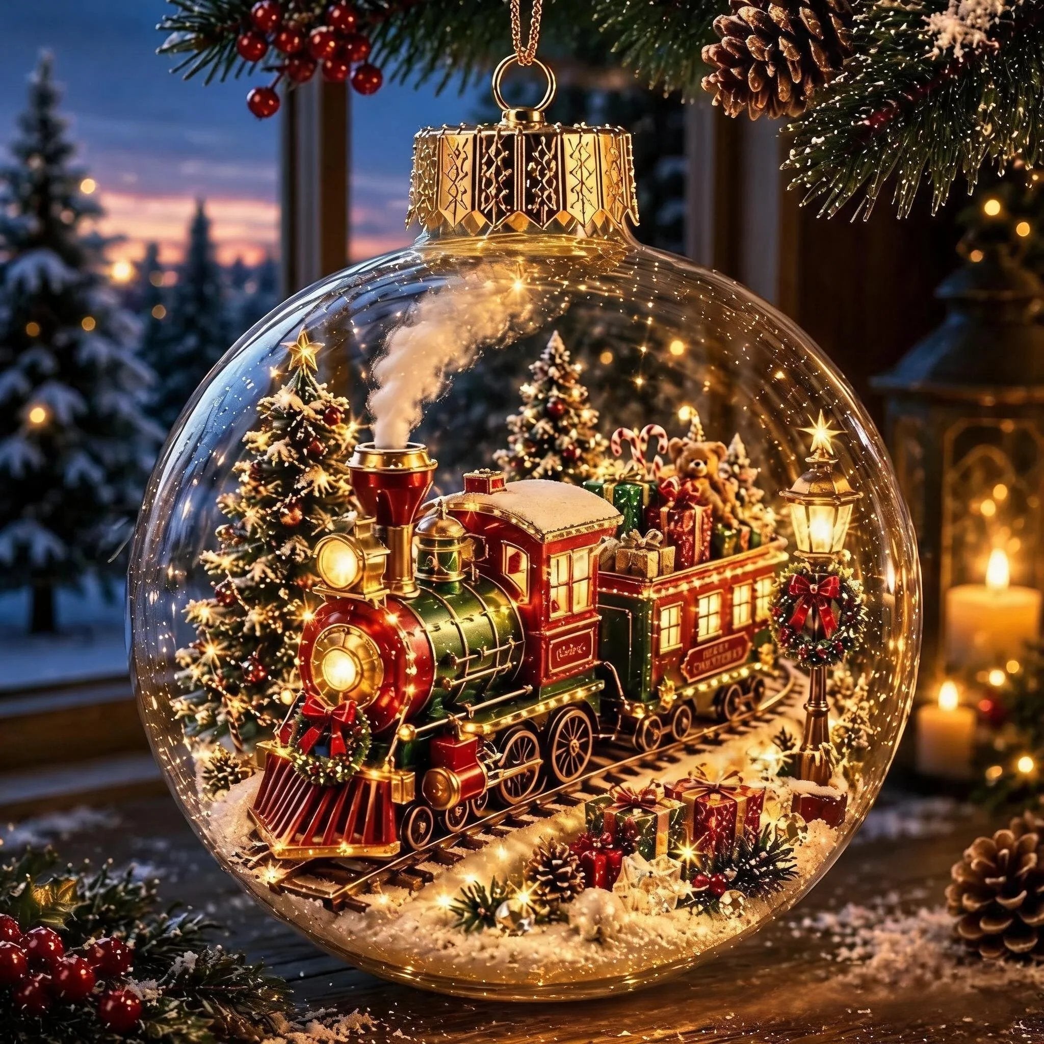 Glowing Christmas Ornament Ball – 8 Festive Scenes with Warm LED Light