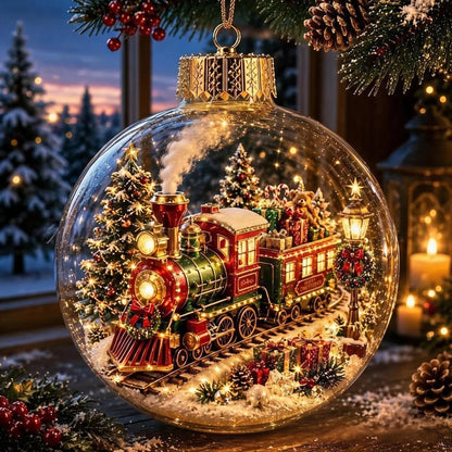 Glowing Christmas Ornament Ball – 8 Festive Scenes with Warm LED Light