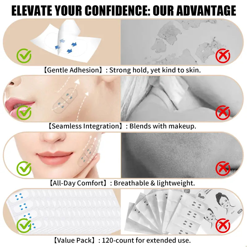 120 Pcs Waterproof Instant Face Lift Ultra-Thin Invisible Beauty Tape -Effective For 10 Hours