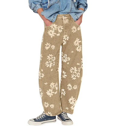 Women's Y2K Floral Print Wide-Leg Jeans – Loose Boyfriend Fit Denim
