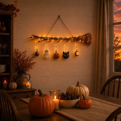 💥🏆Lighted Fall Broom Wall Hanging🍂