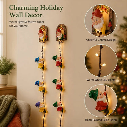 Christmas Gnome String Lights – Climbing Gnome Wall Hanging LED Decor