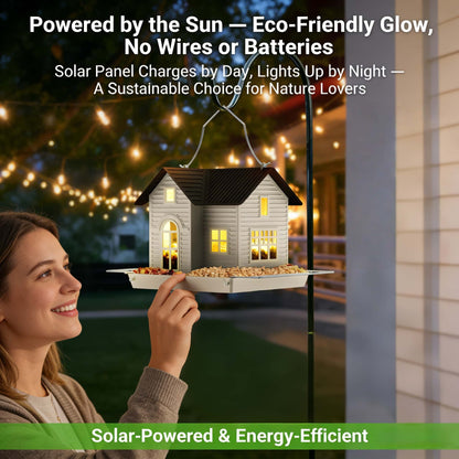 🔥Solar‐Powered Hanging Bird Feeder with Glow – Sturdy Metal Hopper Design🌙🐦
