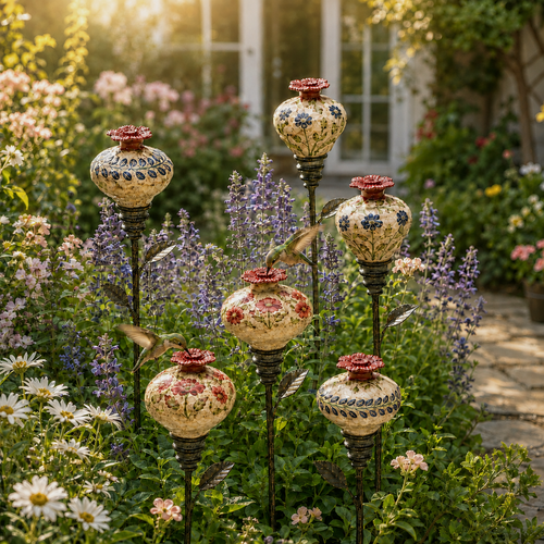 Vintage Ceramic Hummingbird Feeder Garden Stake – Decorative Outdoor Bird Feeder