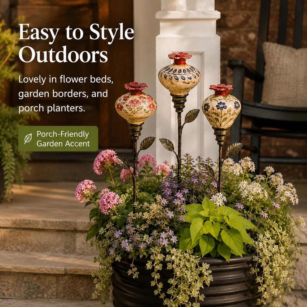 Vintage Ceramic Hummingbird Feeder Garden Stake – Decorative Outdoor Bird Feeder