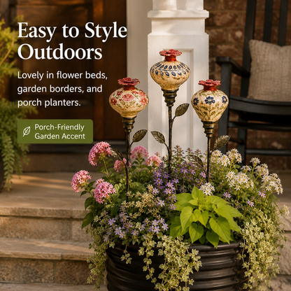 Vintage Ceramic Hummingbird Feeder Garden Stake – Decorative Outdoor Bird Feeder