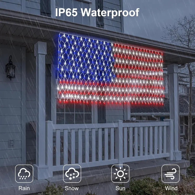 Memorial Day-Solar American Flag Lights Outdoor,420 LEDs American Flag Net Lights 6.5ft x 3.28ft Super Bright