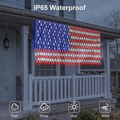 Memorial Day-Solar American Flag Lights Outdoor,420 LEDs American Flag Net Lights 6.5ft x 3.28ft Super Bright