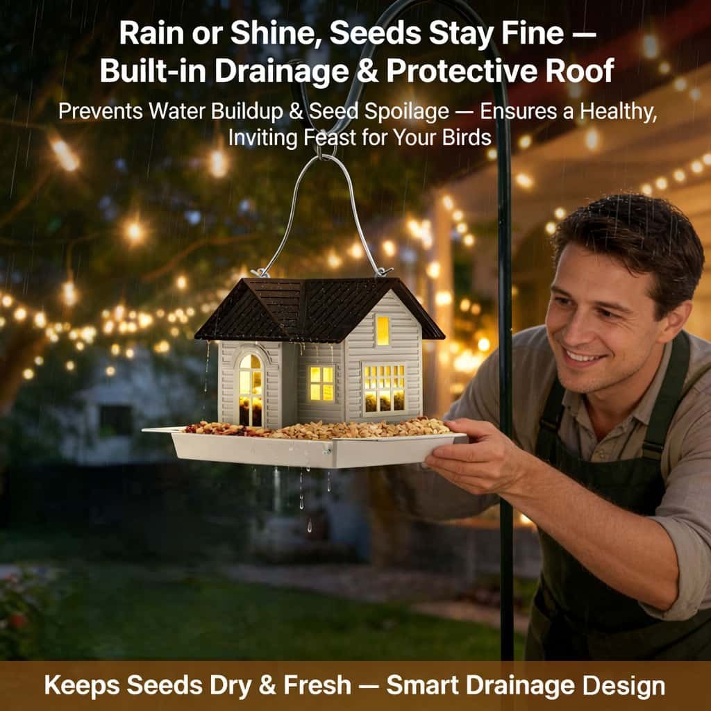 🔥Solar‐Powered Hanging Bird Feeder with Glow – Sturdy Metal Hopper Design🌙🐦