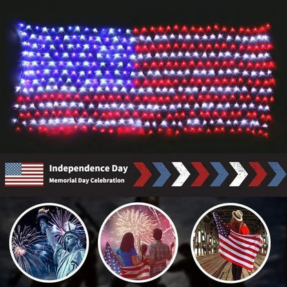 Memorial Day-Solar American Flag Lights Outdoor,420 LEDs American Flag Net Lights 6.5ft x 3.28ft Super Bright