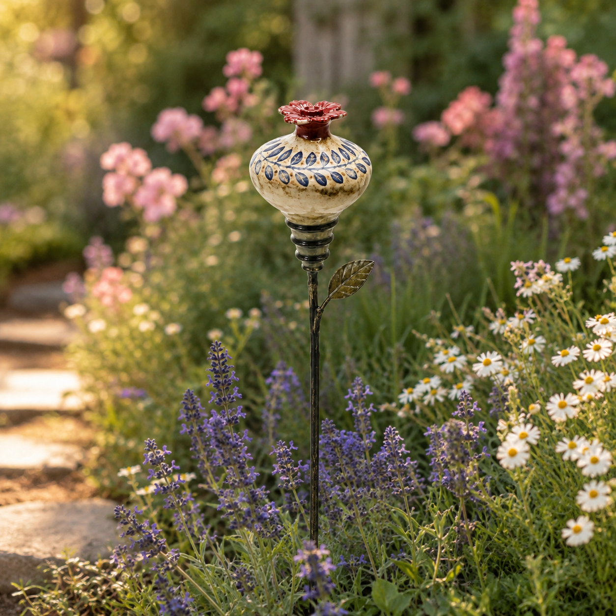 Vintage Ceramic Hummingbird Feeder Garden Stake – Decorative Outdoor Bird Feeder