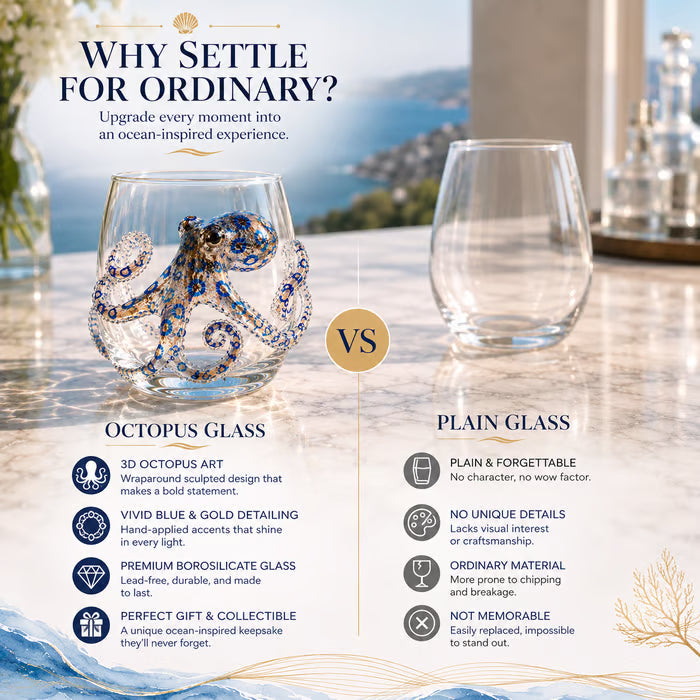 Artisanal 3D Ocean Creature Glass | Blue Ringed Octopus & Sea Life Glassware