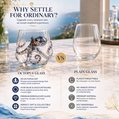 Artisanal 3D Ocean Creature Glass | Blue Ringed Octopus & Sea Life Glassware