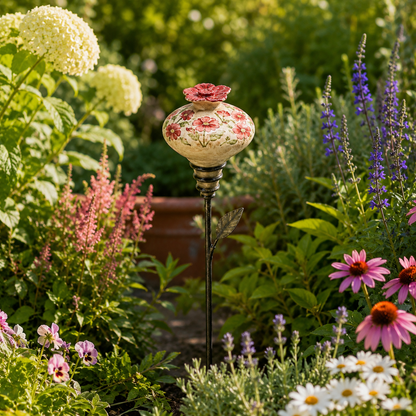 Vintage Ceramic Hummingbird Feeder Garden Stake – Decorative Outdoor Bird Feeder