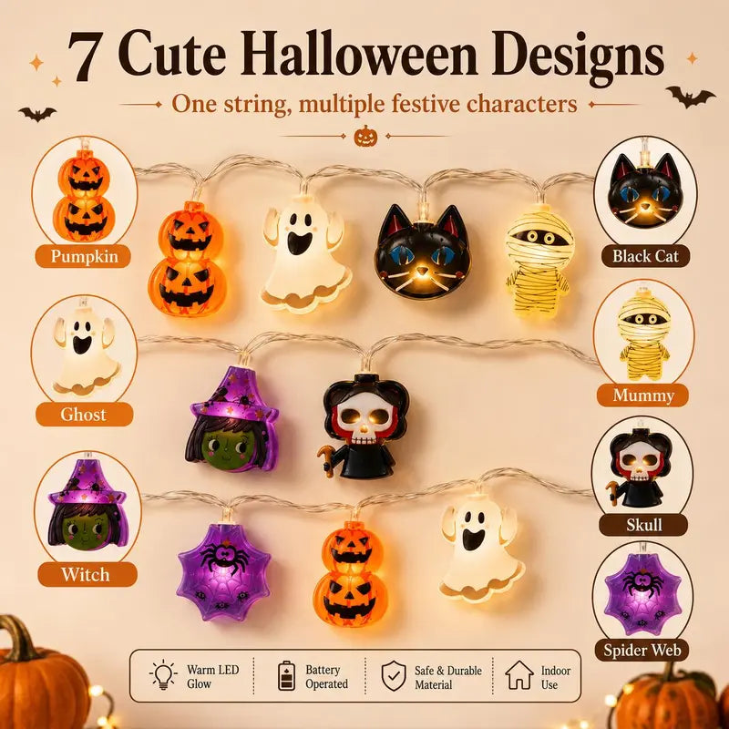 Halloween Character LED String Lights – Pumpkin, Ghost & Witch Decor