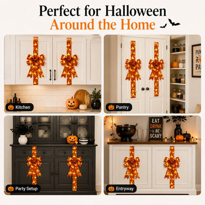 Halloween Cabinet Door Bow Ribbon Decorations – Pumpkin & Skull Oversized Bow