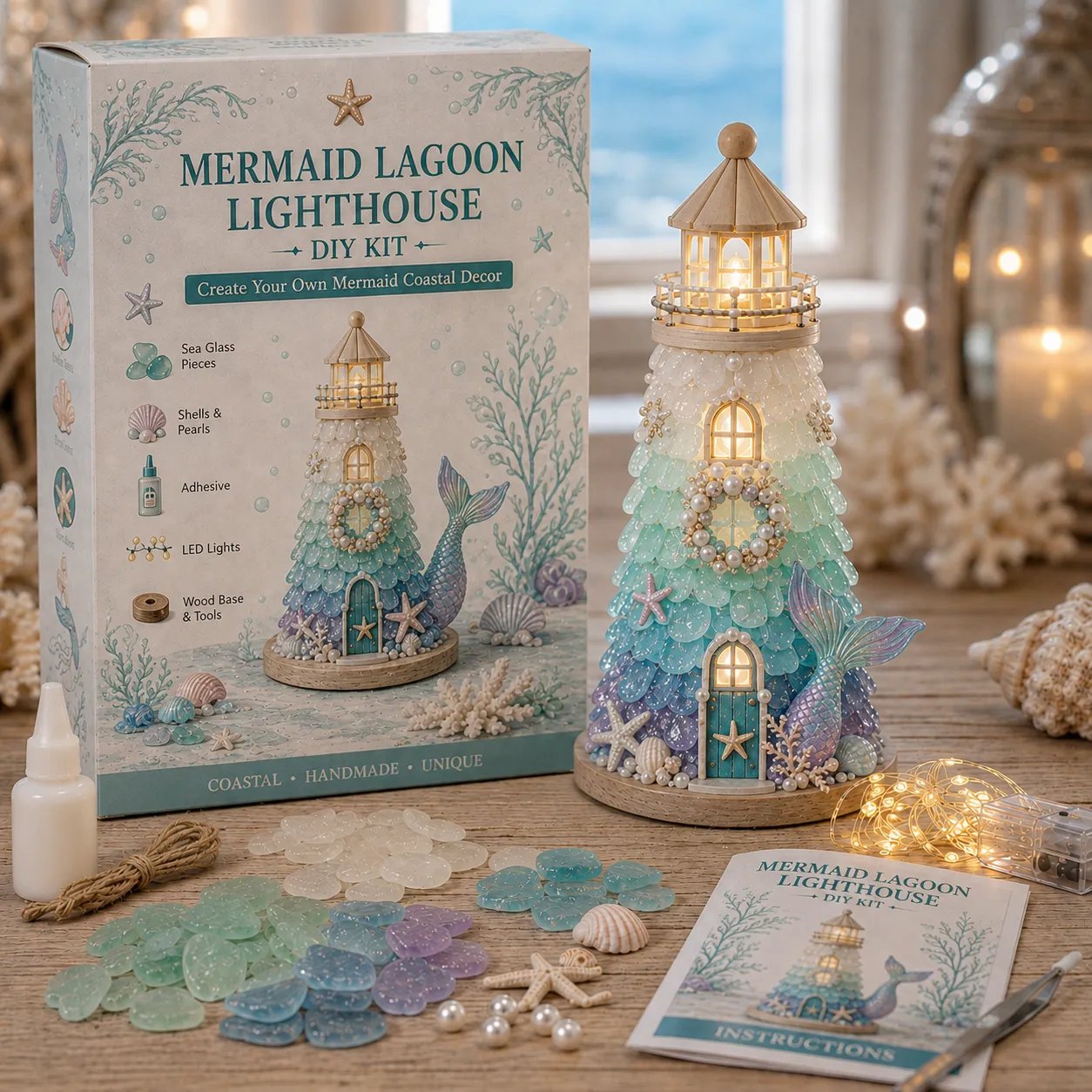 DIY Sea Glass Lighthouse Kit – LED Coastal Craft Decoration