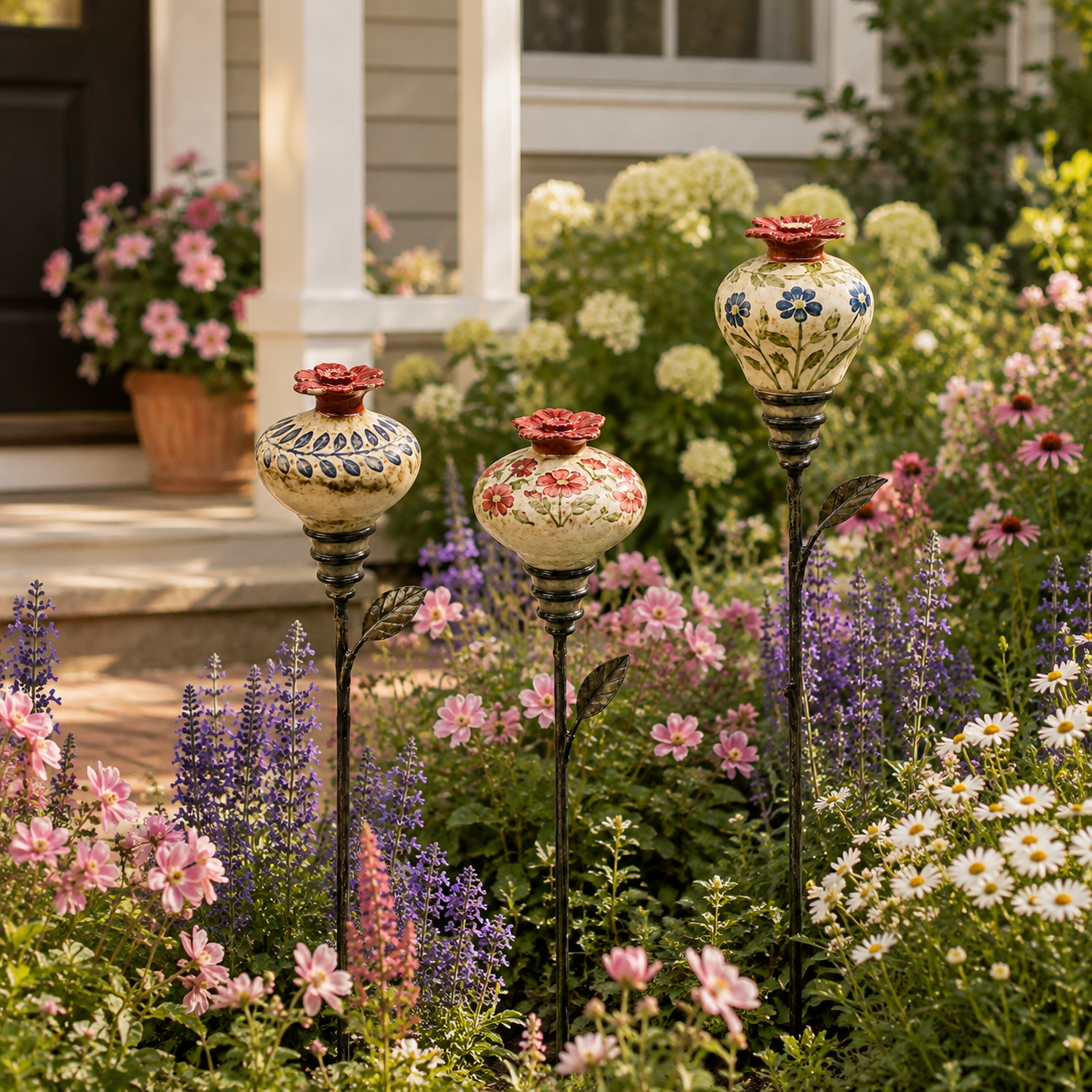 Vintage Ceramic Hummingbird Feeder Garden Stake – Decorative Outdoor Bird Feeder