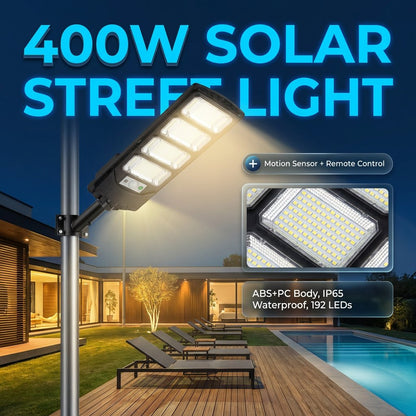 🌞 Solar Powered Backyard Flood Light - 400W 192 LED ⚡ with Motion Sensor & IP65 Waterproof 🛡️