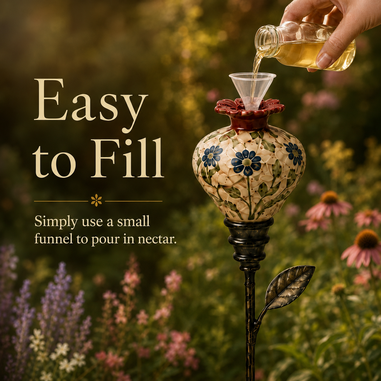 Vintage Ceramic Hummingbird Feeder Garden Stake – Decorative Outdoor Bird Feeder