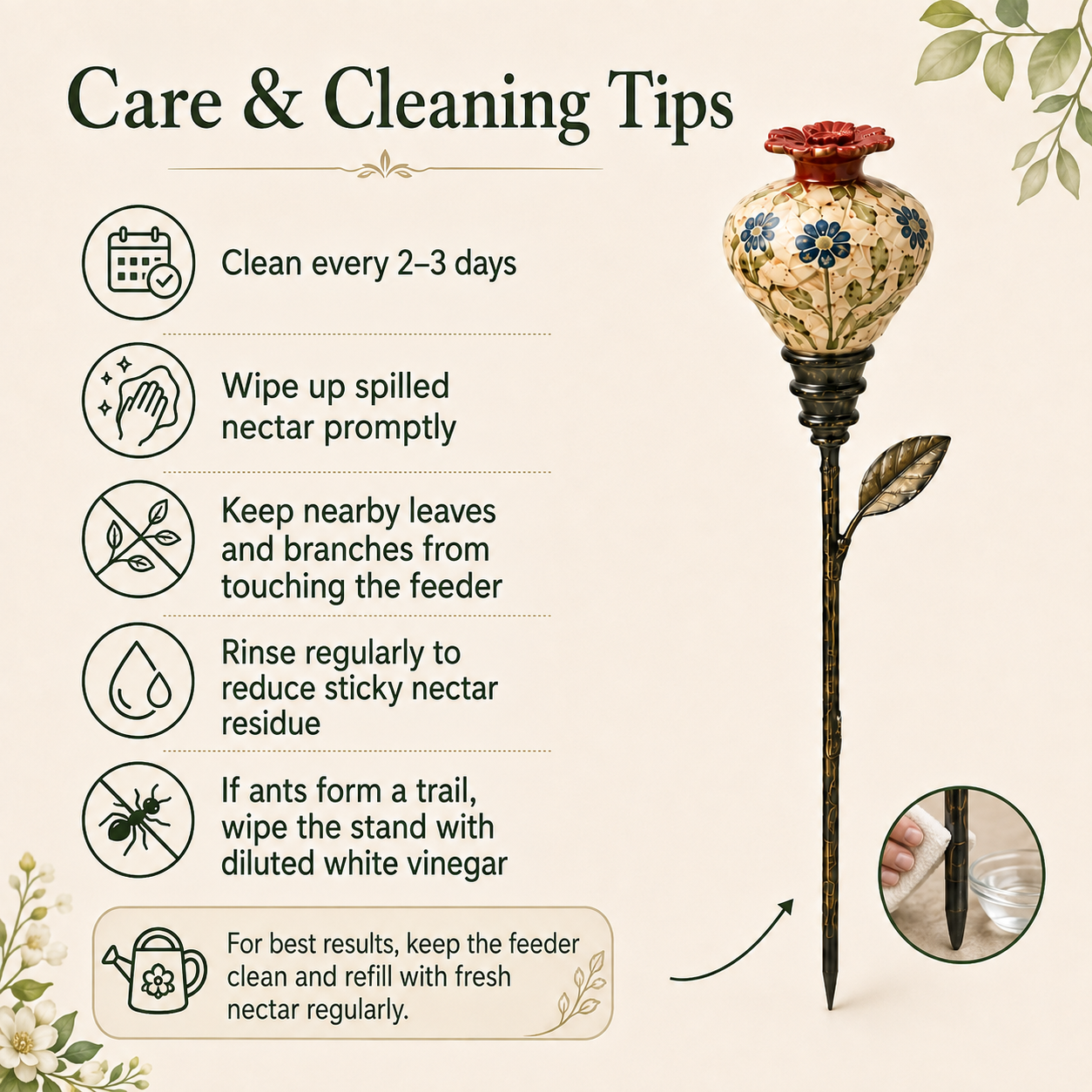 Vintage Ceramic Hummingbird Feeder Garden Stake – Decorative Outdoor Bird Feeder