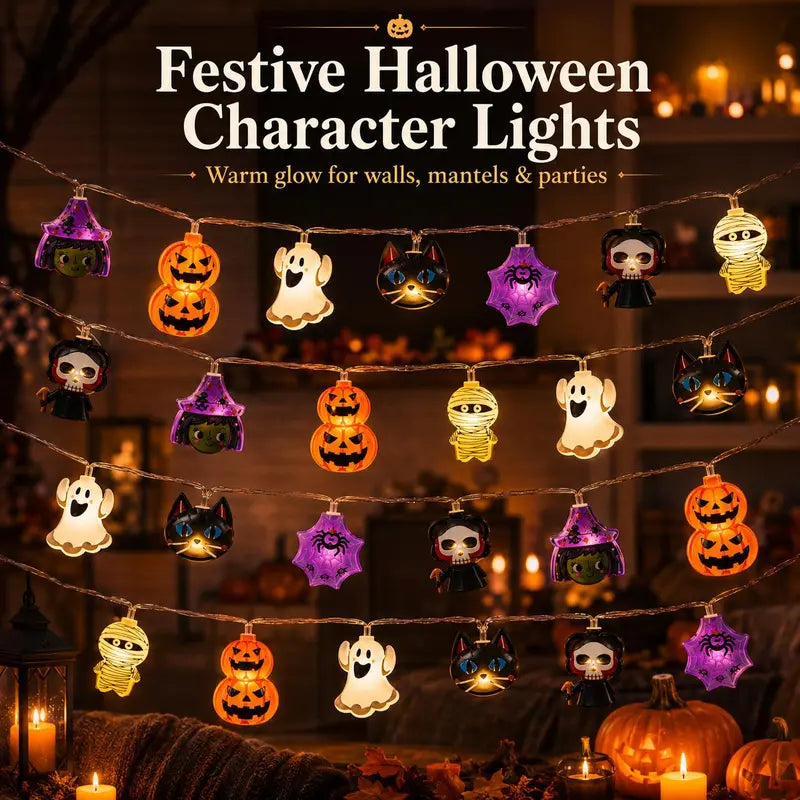 Halloween Character LED String Lights – Pumpkin, Ghost & Witch Decor