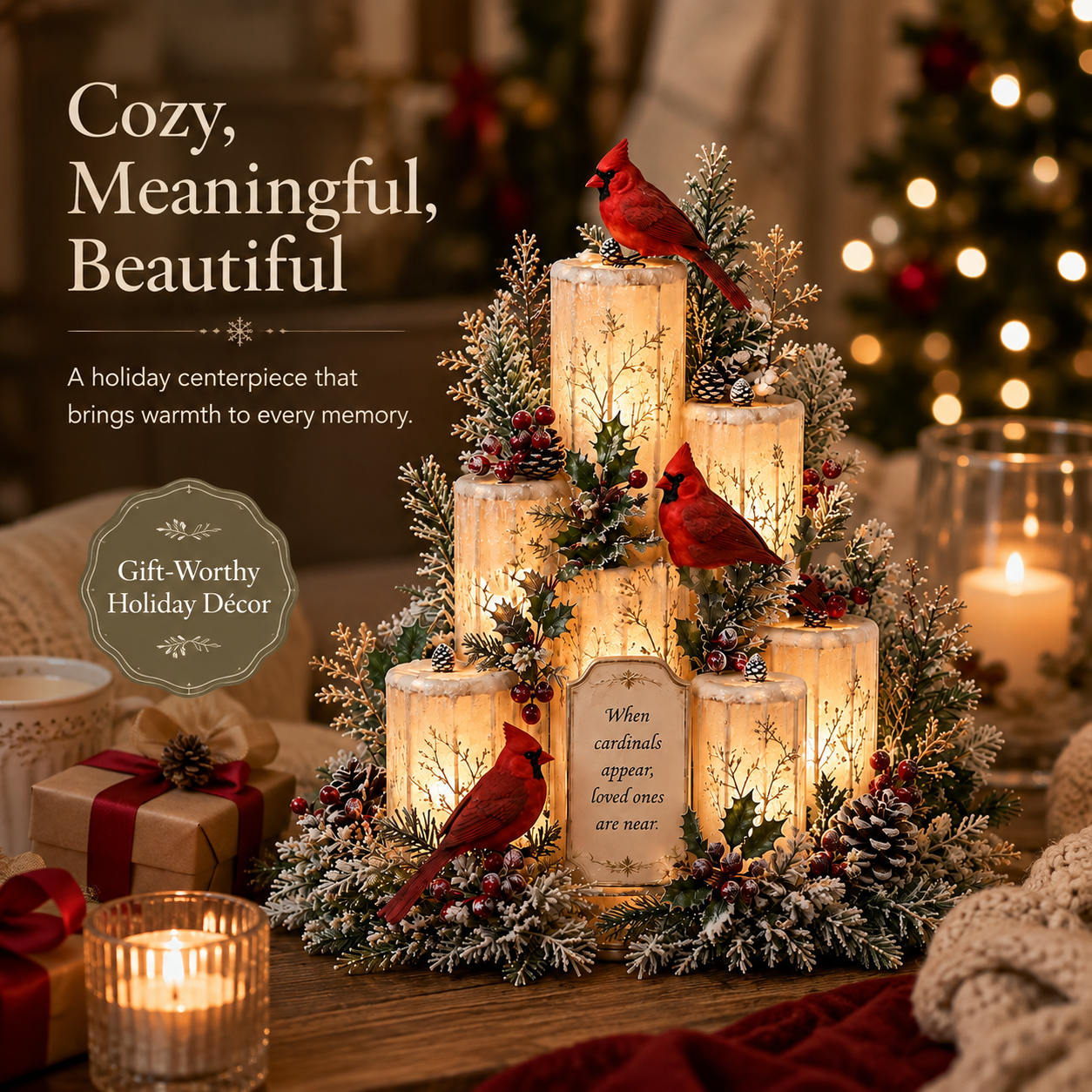 ❤️Cardinal Remembrance Lighted Centerpiece | Memorial Gift🎅