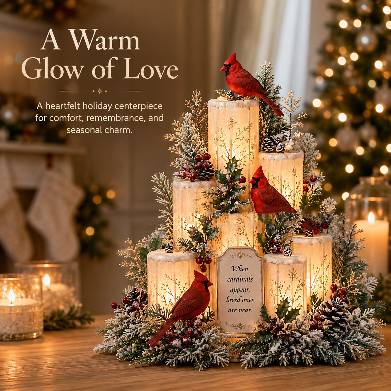 ❤️Cardinal Remembrance Lighted Centerpiece | Memorial Gift🎅