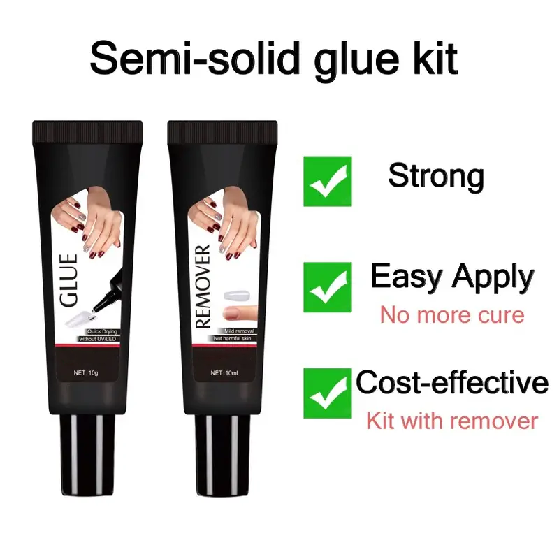 Newly Upgraded 10g Quick-Drying Semi-Solid Nail Glue with 10ml Remover
