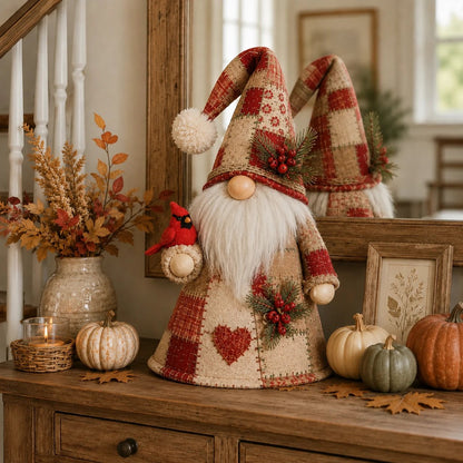 🐦 Patchwork Bird Gnome Light Collection | Warm Glowing Tabletop Decor with Farmhouse Patchwork Details for Mantels, Shelves & Holiday Gifts ✨