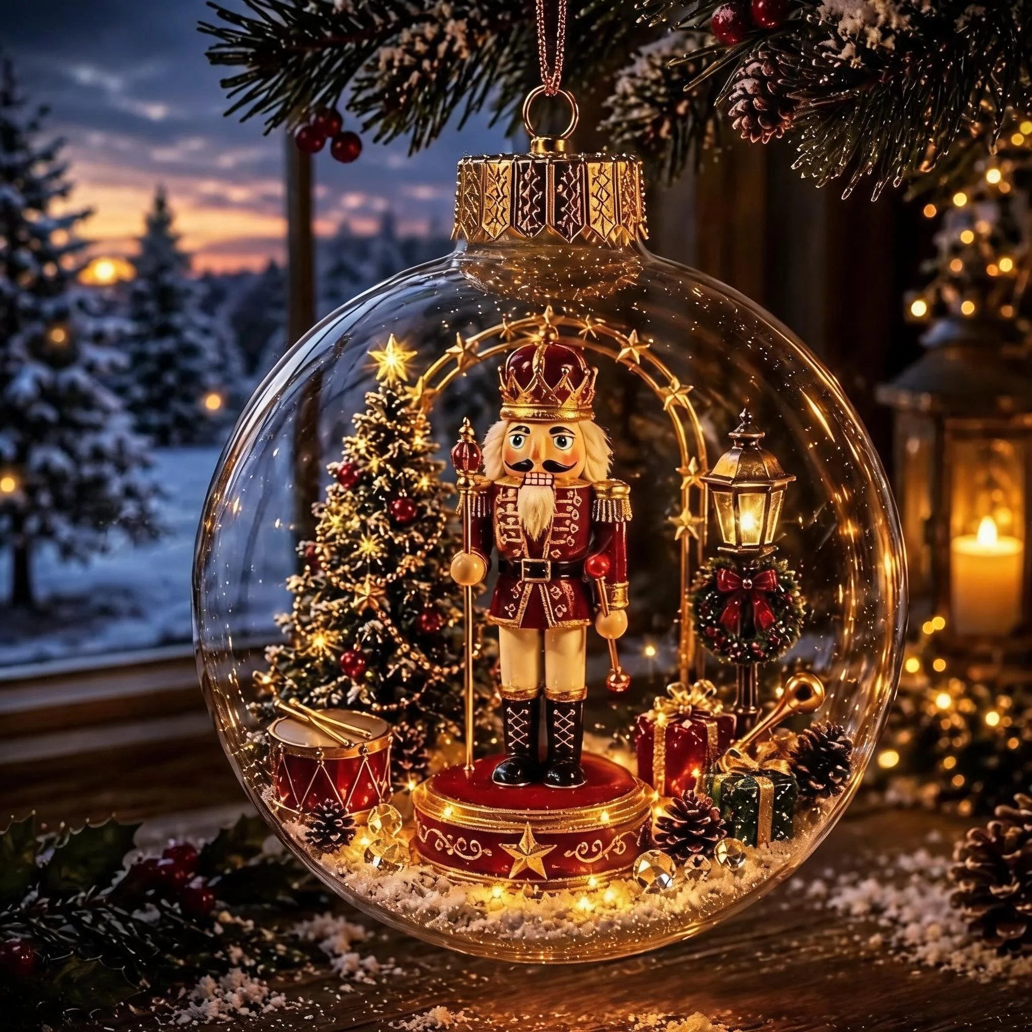 Glowing Christmas Ornament Ball – 8 Festive Scenes with Warm LED Light