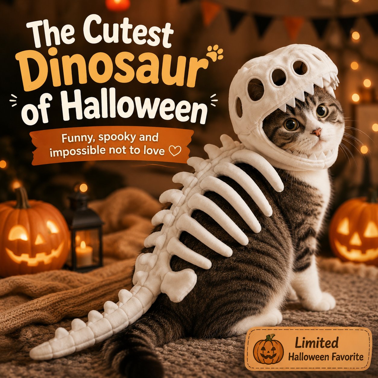 Glow-in-the-Dark Dinosaur Skeleton Pet Costume for Cats & Small Dogs