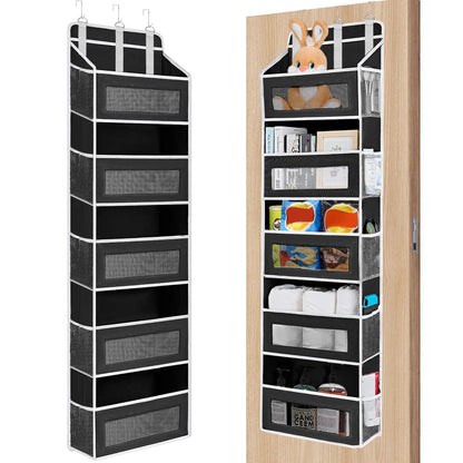 Over The Door Organizer Storage 6 Tier Hanging Organizer with 6 Large Pockets Clear Mesh Side Pockets Anti Tilt Design 44 lb