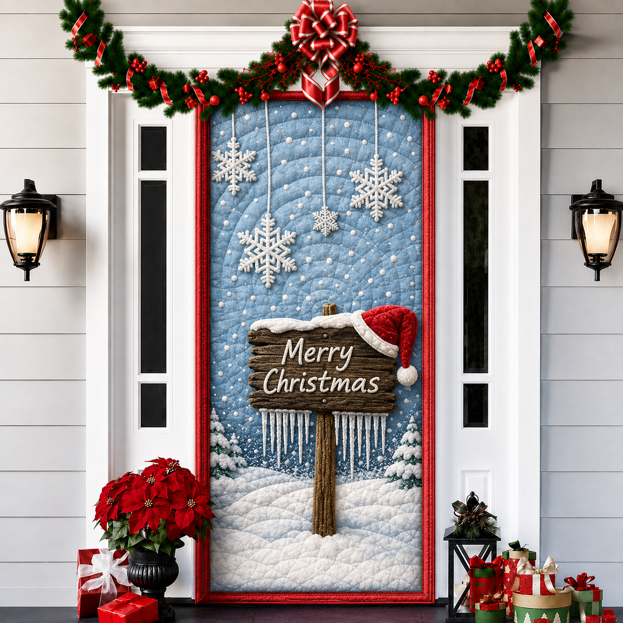 3D Christmas Front Door Cover Decoration – 18 Festive Designs | Santa, Snowman & More