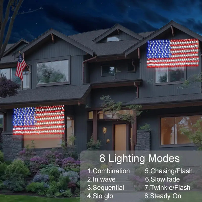 Memorial Day-Solar American Flag Lights Outdoor,420 LEDs American Flag Net Lights 6.5ft x 3.28ft Super Bright