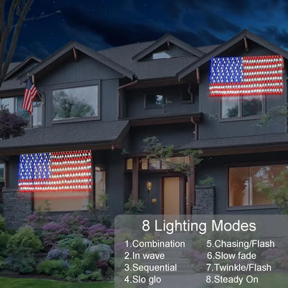 Memorial Day-Solar American Flag Lights Outdoor,420 LEDs American Flag Net Lights 6.5ft x 3.28ft Super Bright