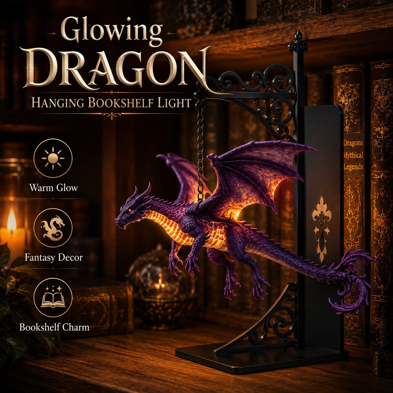 🔥Last Day 49% OFF -🏰Glowing Dragon Hanging Bookshelf Light