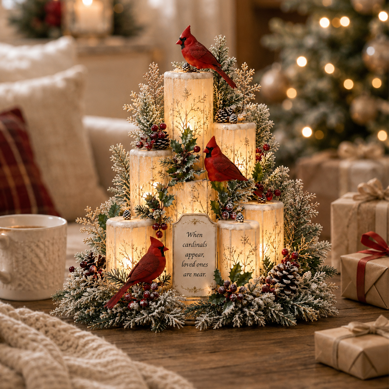 ❤️Cardinal Remembrance Lighted Centerpiece | Memorial Gift🎅