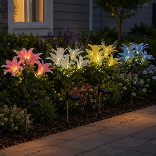 Solar Lily Garden Lights | 7-Head LED Flower Stake Lights for Yard & Patio Decor