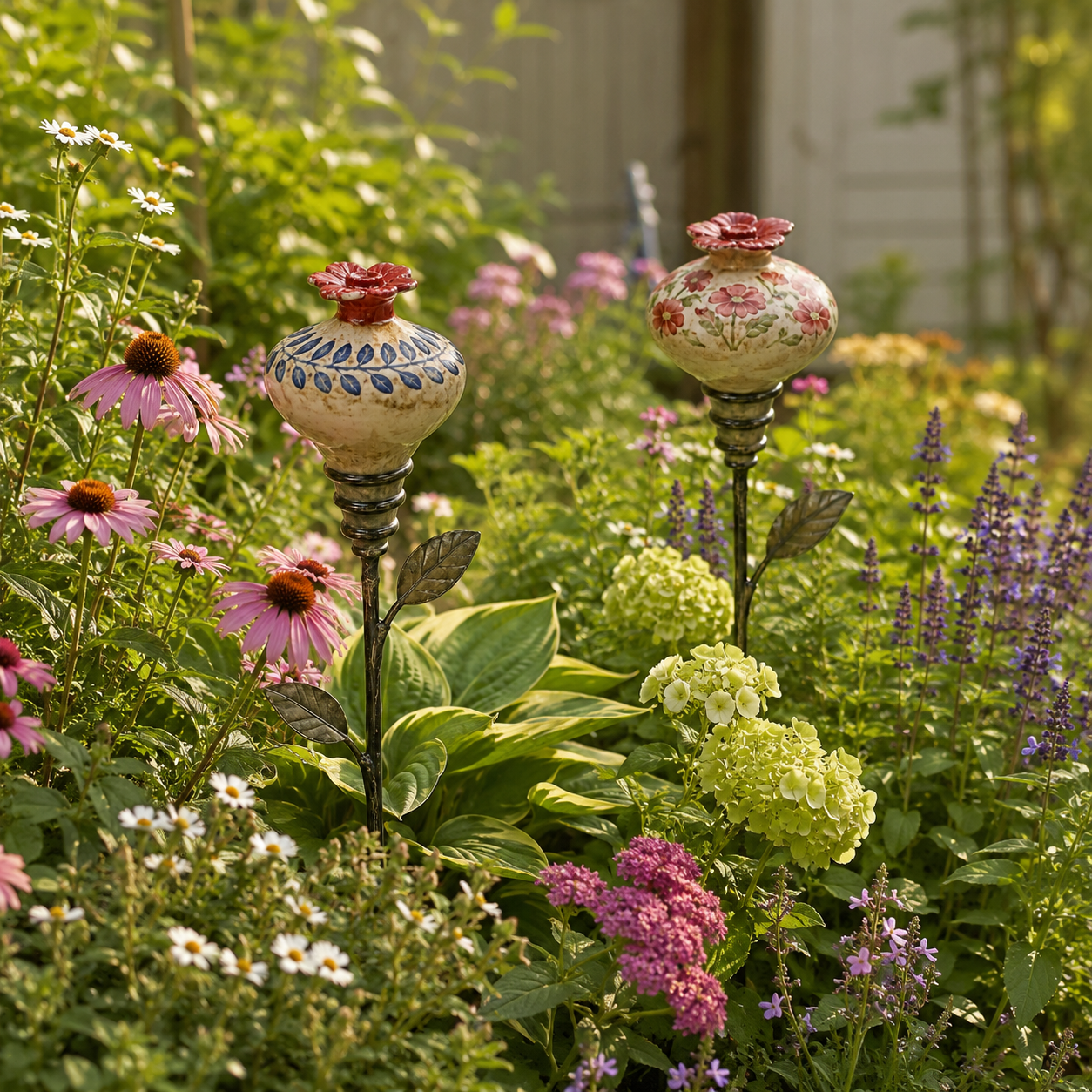 Vintage Ceramic Hummingbird Feeder Garden Stake – Decorative Outdoor Bird Feeder