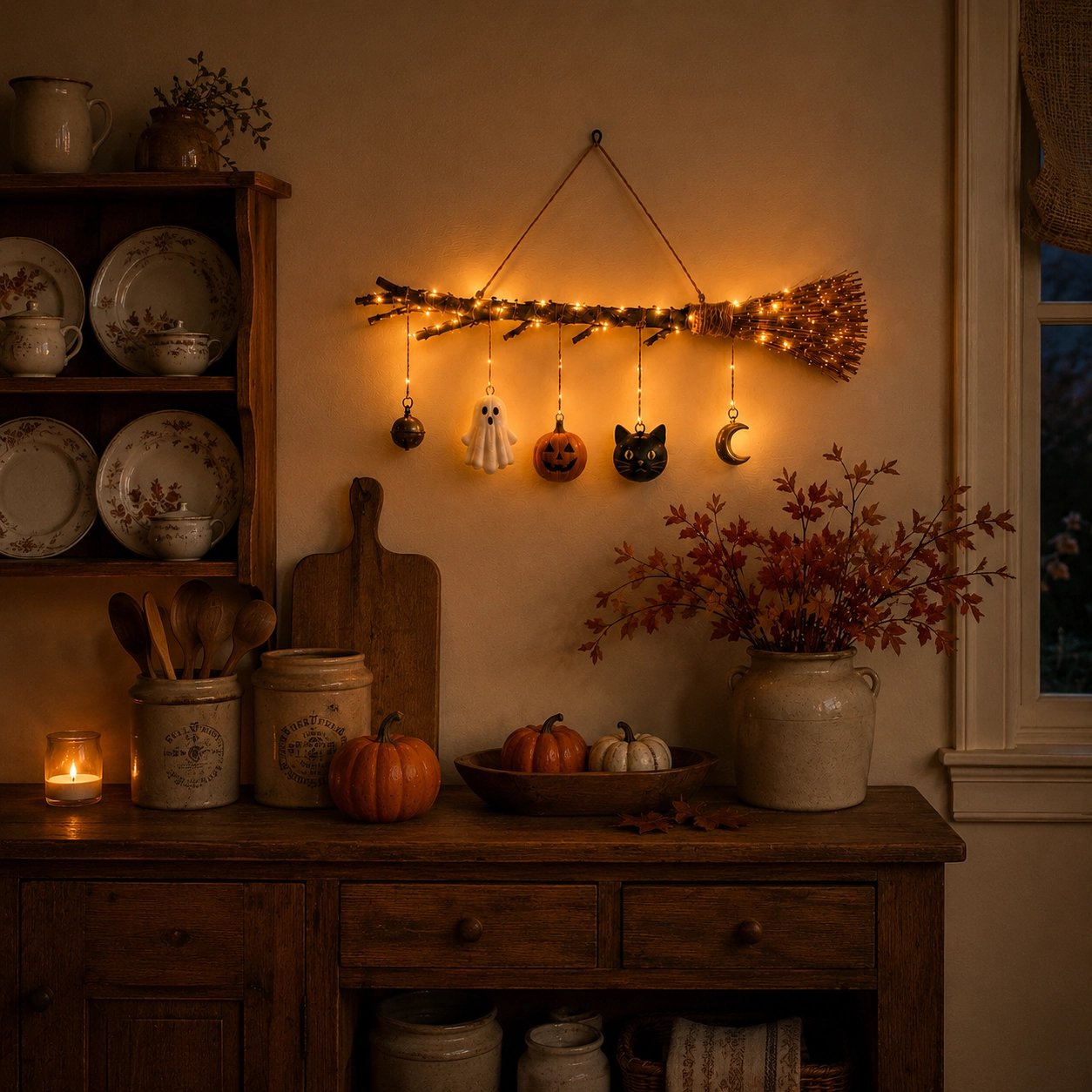💥🏆Lighted Fall Broom Wall Hanging🍂