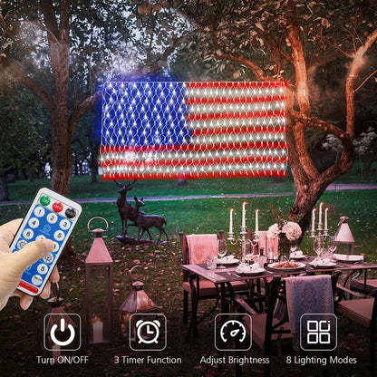 Memorial Day-Solar American Flag Lights Outdoor,420 LEDs American Flag Net Lights 6.5ft x 3.28ft Super Bright