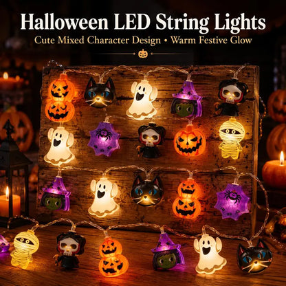 Halloween Character LED String Lights – Pumpkin, Ghost & Witch Decor