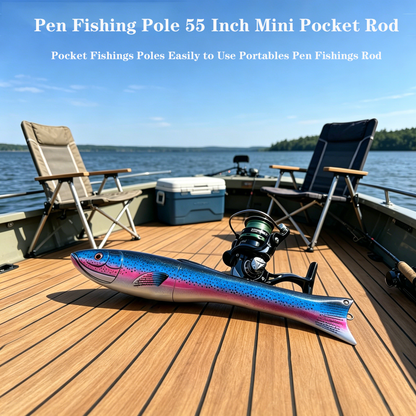 Pen Fishing Pole 55 Inch Mini Pocket Rod Travel Set for Ice Fly Sea Saltwater Freshwater