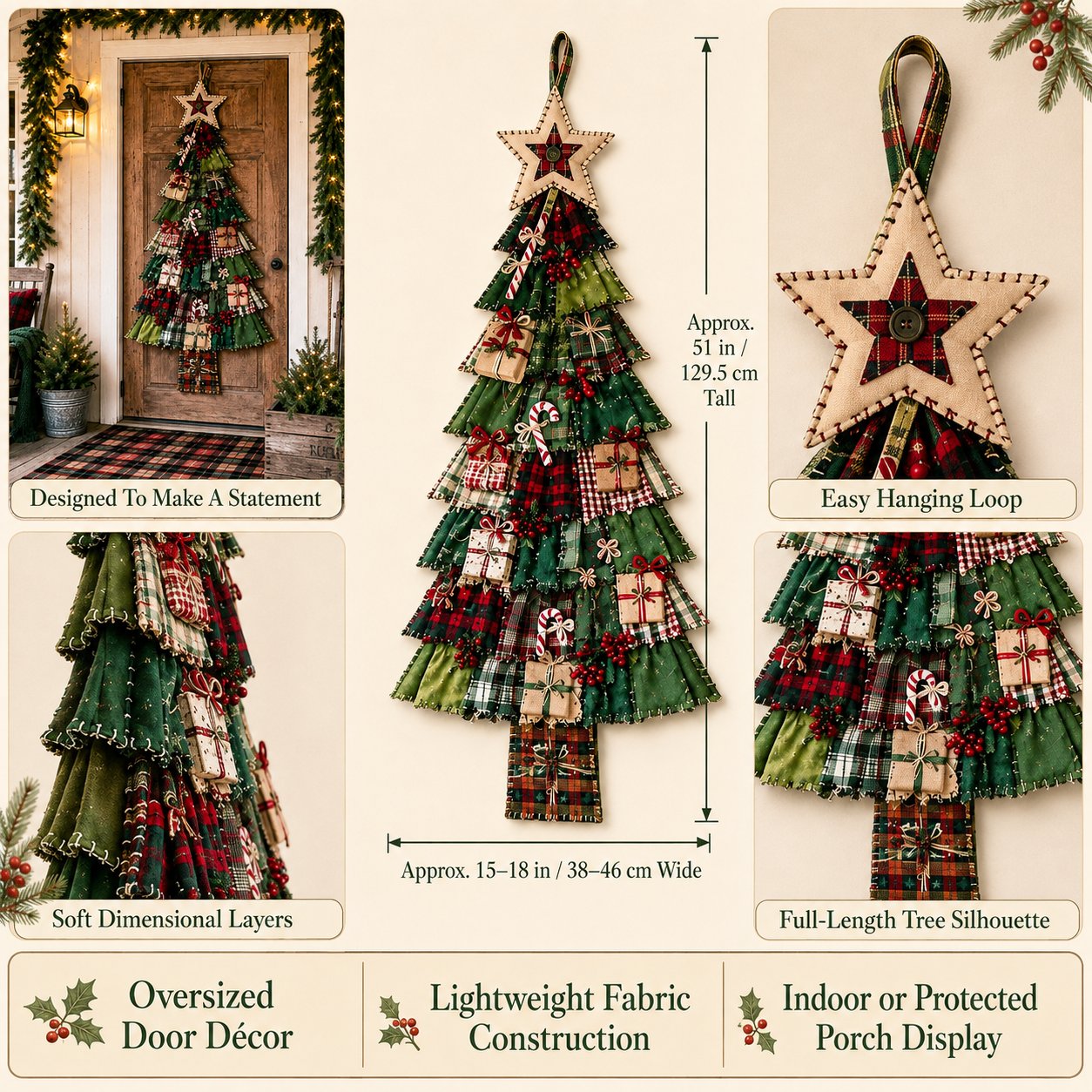 DIY Oversized Patchwork Christmas Tree Door Hanging Kit – Beginner-Friendly, All Tools & Guide Included