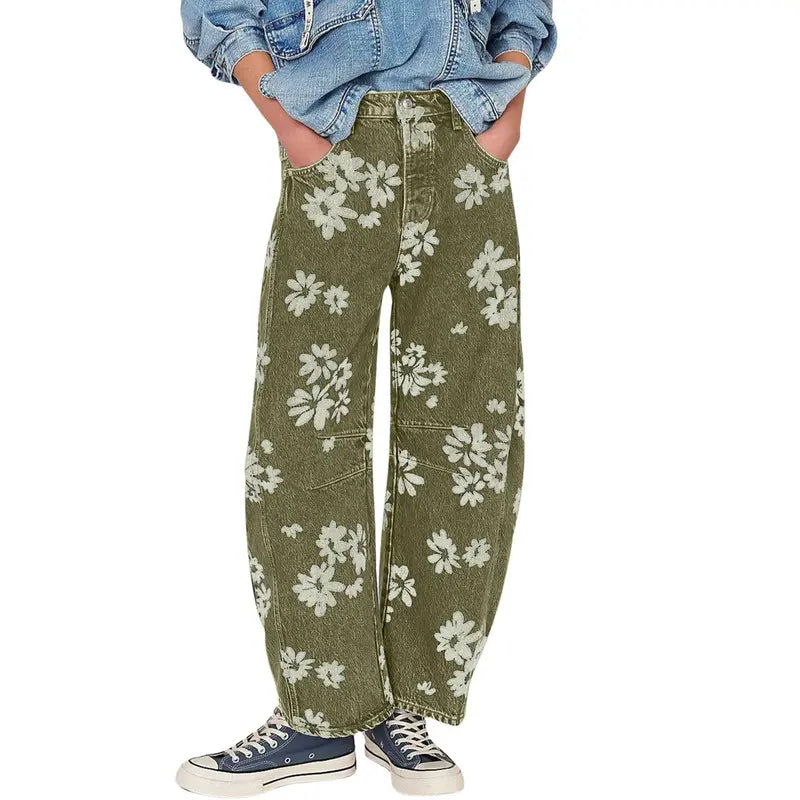 Women's Y2K Floral Print Wide-Leg Jeans – Loose Boyfriend Fit Denim