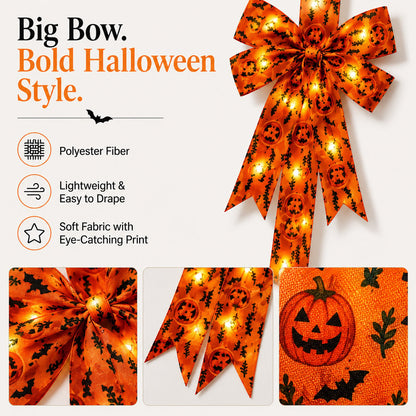 Halloween Cabinet Door Bow Ribbon Decorations – Pumpkin & Skull Oversized Bow