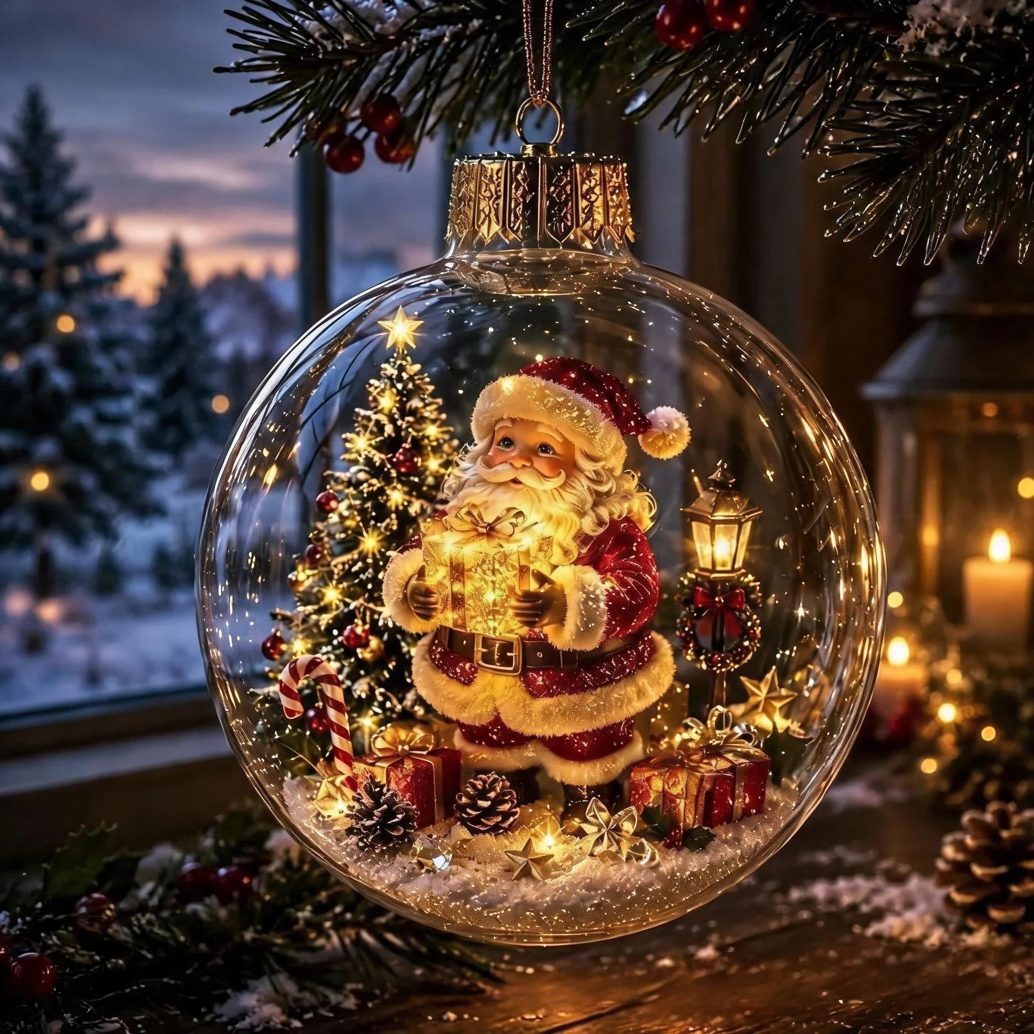 Glowing Christmas Ornament Ball – 8 Festive Scenes with Warm LED Light